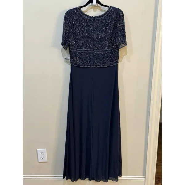 Pissaro Nights Beaded Bodice A-Line Gown Blue Size 10 Formal Cocktail - Image 5