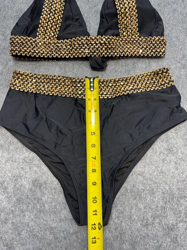 Sexy High Waist Halter V Neck Bathing Suit Tie Back Tummy Control Swimwear - Image 3