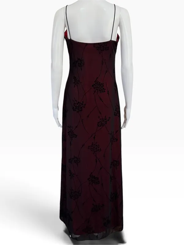 Vintage Cache 90s Burgundy Black Beaded Mesh Maxi Dress Whimsigoth Goth Vampy - Image 5