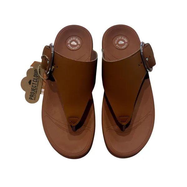 Project Cloud Women Arlee Buckle Sandals in Tan Leather, Size 6 - Image 3