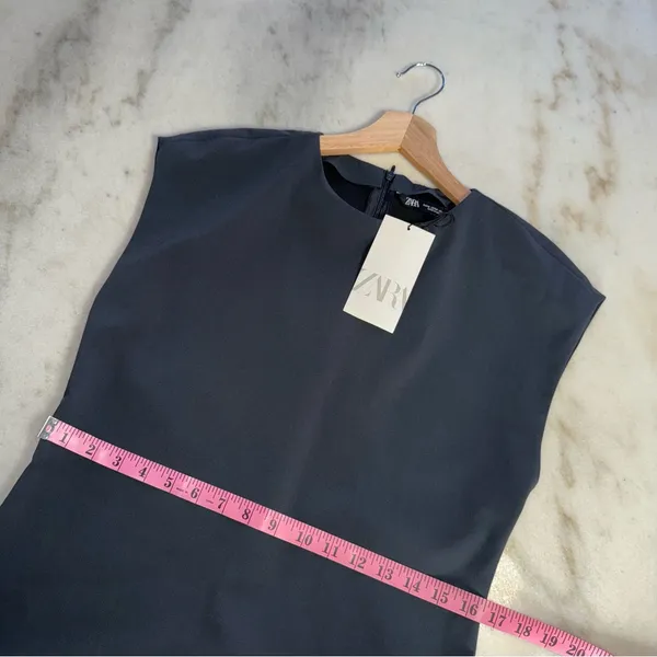 ZARA Dark Slate Grey Cap Sleeve Mini Dress Womens Medium Minimalist Career Chic - Image 11