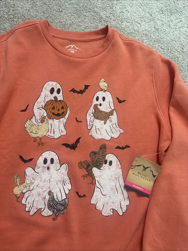 Orange Halloween Ghosts Sweatshirt Size M - Image 3