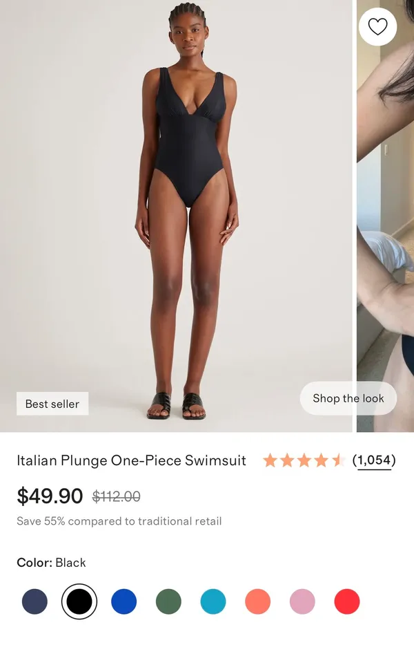 New Quince Italian Plunge One-Piece Swimsuit in Black Size Medium MSRP $49.90 - Image 2