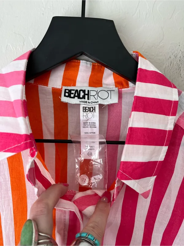 Beach Riot Alexa Stripe Lightweight Cotton Button Down Sunset Size S/M - Image 5