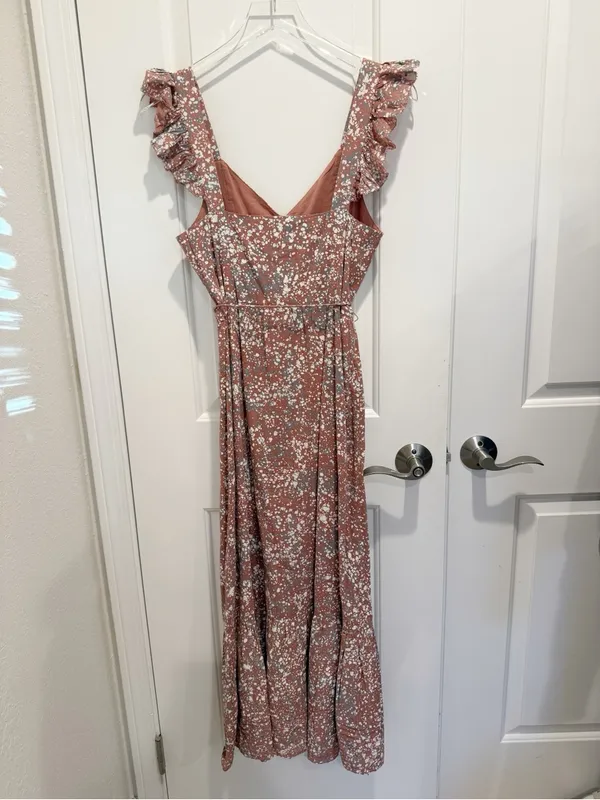 CLEOBELLA‎ Sophia Midi Dress in Marled Print Pink Flutter Sleeves Button Front S - Image 4