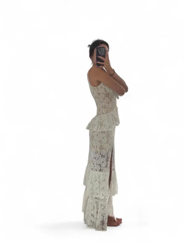 Hello Molly White Maxi Lace Ruffle Dress - Image 2