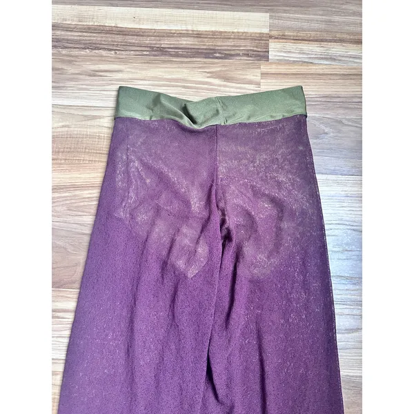 Chamy Purple Sheer Pants with Lining Green Yoga Waistband Vintage - Image 3
