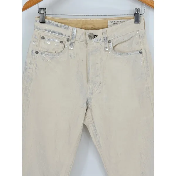 Rag & Bone Maya High Rise Ankle Slim‎ Jeans 25 Cream Silver Metallic Moonshine - Image 11
