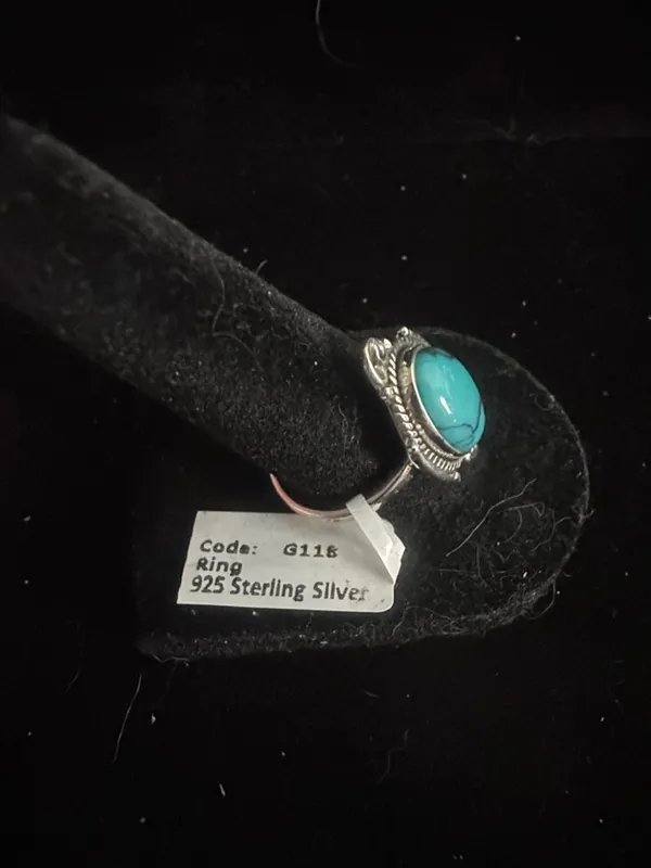 925 Sterling Silver Mexican Turquoise Ring size 9 Blue - Image 5