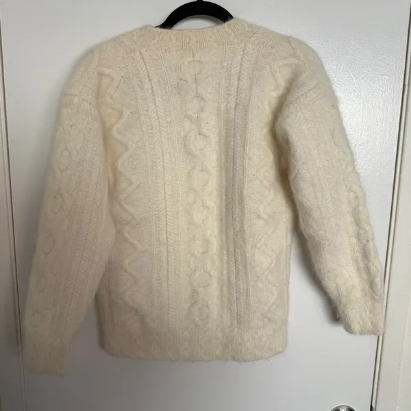 Saks 5th Avenue Cream V-Neck Sweater Women’s Medium Lambswool Angora VTG - Image 5