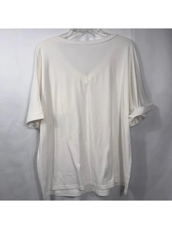 Womens XL White V Neck Pocket Tee Rolled Sleeve Stretch Casual Oversized Top - Image 6
