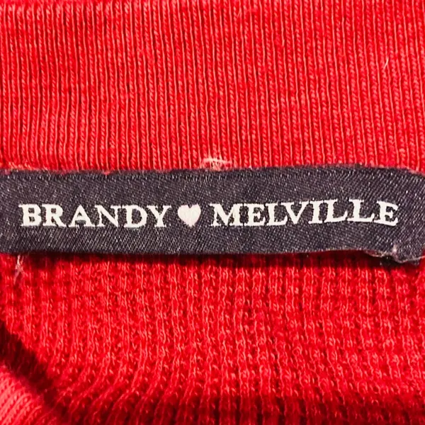 Brandy Melville burgundy red waffle knit slightly cropped thermal top. - Image 3