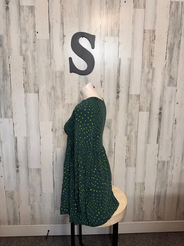 BP Nordstrom Dark Green Polka Dot Long Sleeve Smocked Mini Dress Womens Small Bo - Image 2