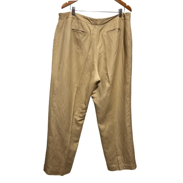 Larry‎ Levine Womens Linen Blend Pants 18W Tan Tailored Minimalist Quiet Luxury - Image 2