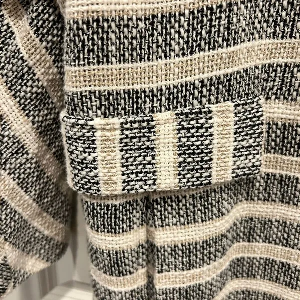 Zara Basic Womens Medium Striped Tweed Blazer Coat Black White Beige Cotton Mix‎ - Image 6
