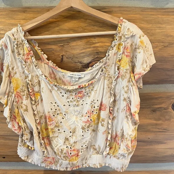 American Eagle Floral Square Neck Smocked Blouse - Image 2