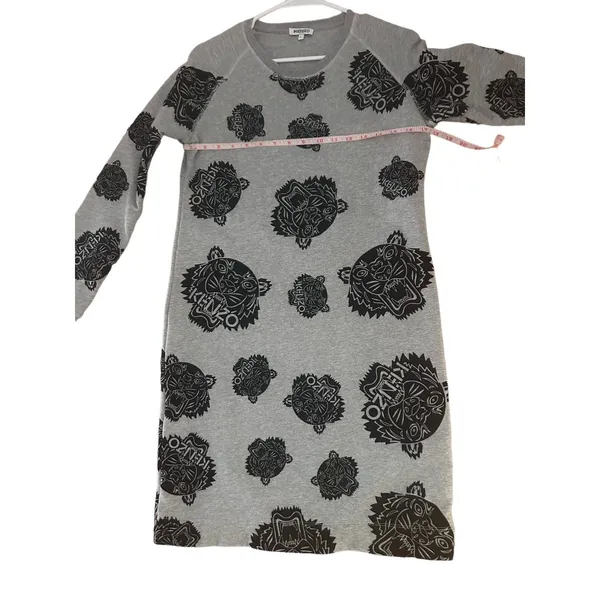 Kenzo Women’s Grey Flocked Velvet Tiger Logo Fleece Sweatshirt Dress-Size Large - Image 4