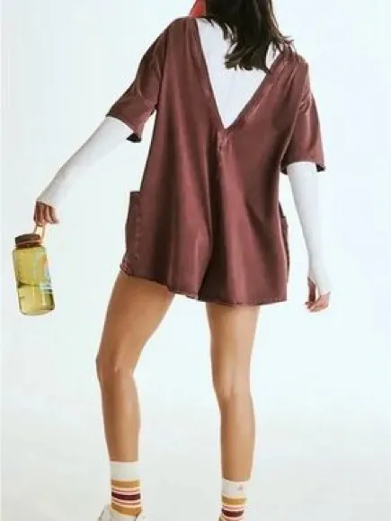 Free people hot shot tee romper in dark espresso - Image 8