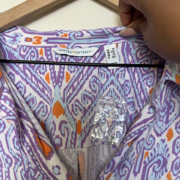 NEW Canyon Retreat‎ Women Messa Shirt Dress 1X Purple Ikat Paisley Purple Resort - Image 4