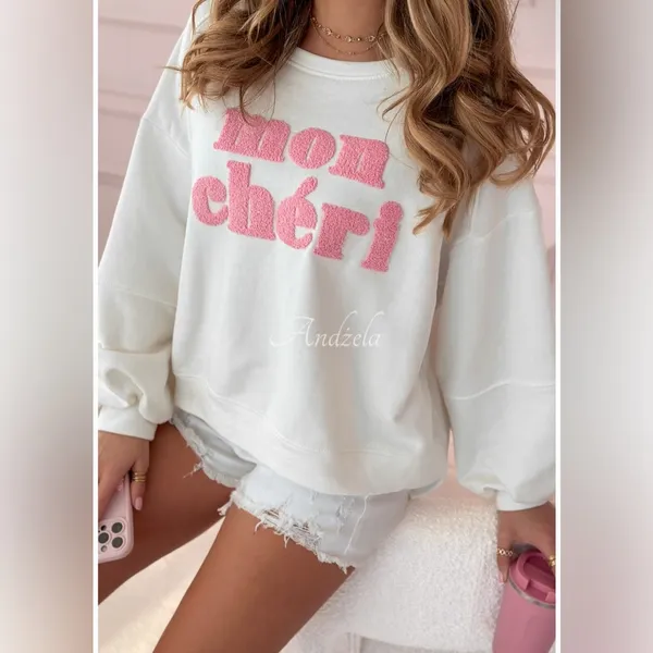 White and Pink 'Mon Chéri' Sweatshirt - Image 7