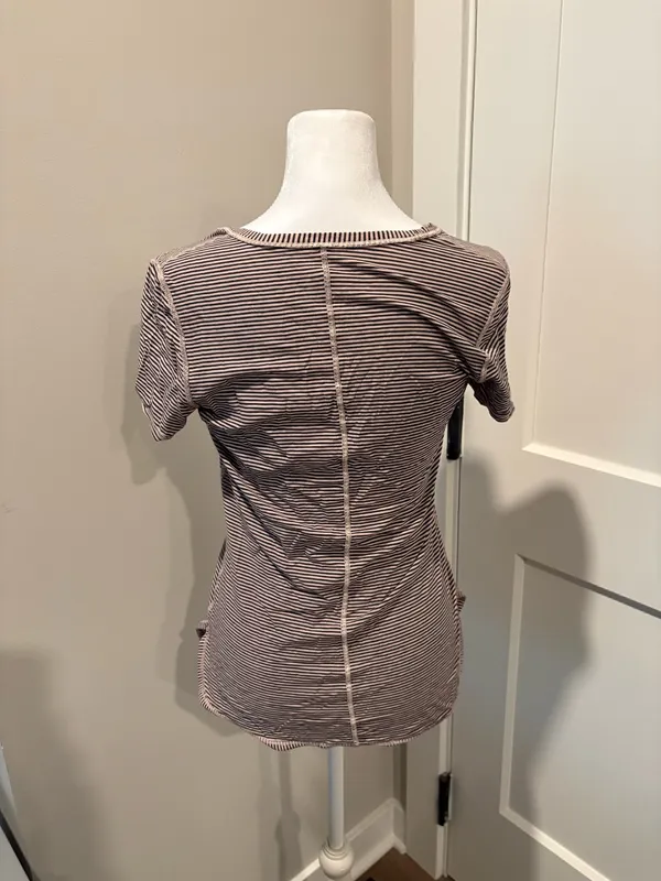 Lululemon Striped V Neck Tee Pima Cotton Black Cream Short Sleeve - Image 2