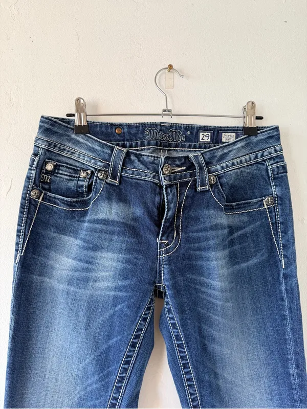 Y2k Miss Me Dark Blue denim cowgirl embellished Bootcut boho Jeans - Image 9
