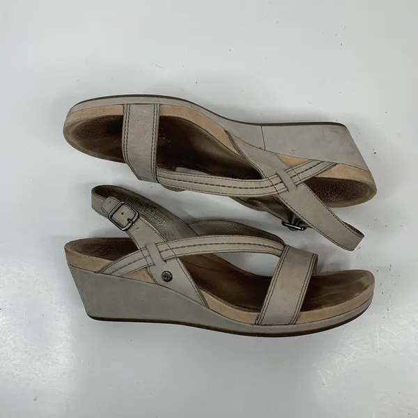 Ugg Australia Size 8 Kensley Wedge Sandals Heels Sling Back Tan Leather Women's - Image 4