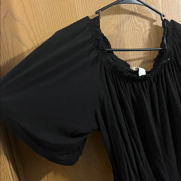 H&M Women’s Black Off The Shoulder Flare‎ Sleeve Ruffle Trim Blouse Small - Image 2