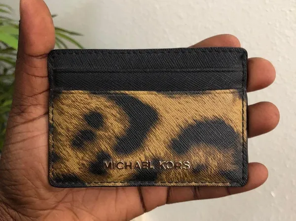 Michael Kors Black Brown Leopard Animal Money Pieces Coin Cardholder Case Wallet Purse Leather - Image 7