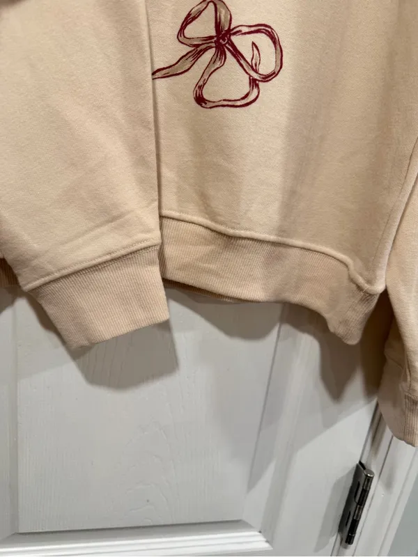 NWOT Maeve Anthropologie Size XL Dog Gift Bow Graphic Sweatshirt Beige Gold - Image 4