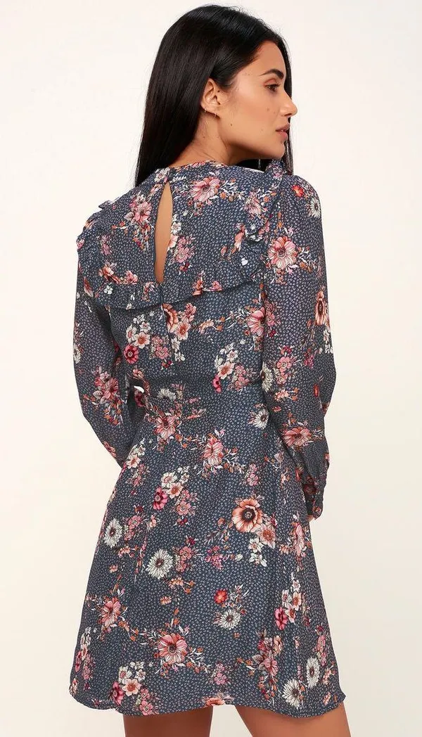 Wander Cassidy Navy Blue Floral Print Mini Dress - Image 2