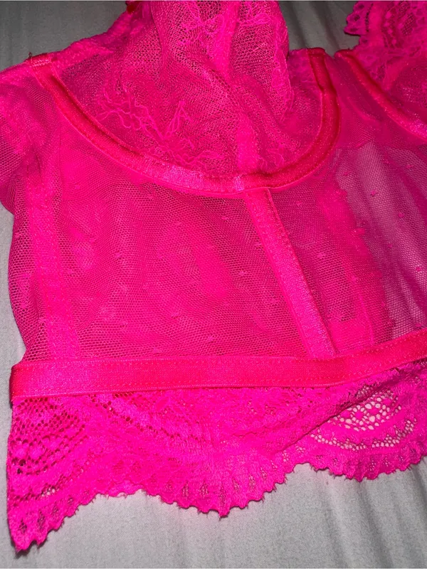 Auden Neon Pink Longline Lace Bustier Bralette - Image 3