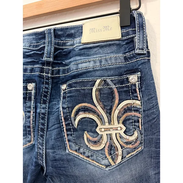Miss Me Bootcut Jeans Size 25 Mid Rise Boot Western Denim Embellished Pocket Y2K - Image 7