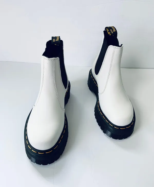 Dr. Martens 2976 Quad Platform Leather Chelsea Ankle Boots in White - Image 3