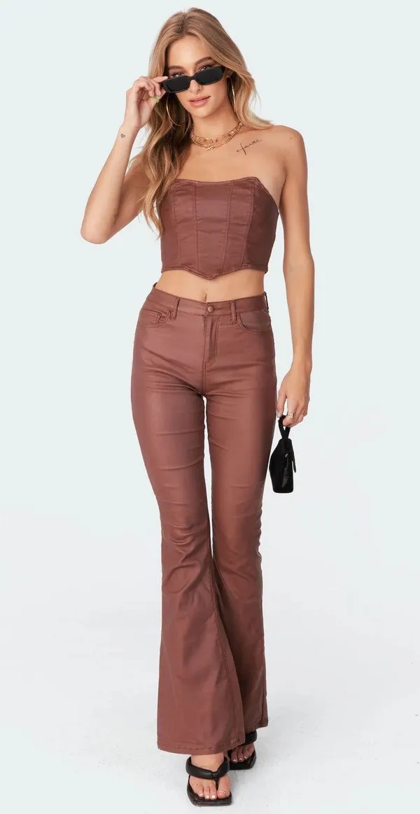 Edikted Leather Flare Jeans - Image 3