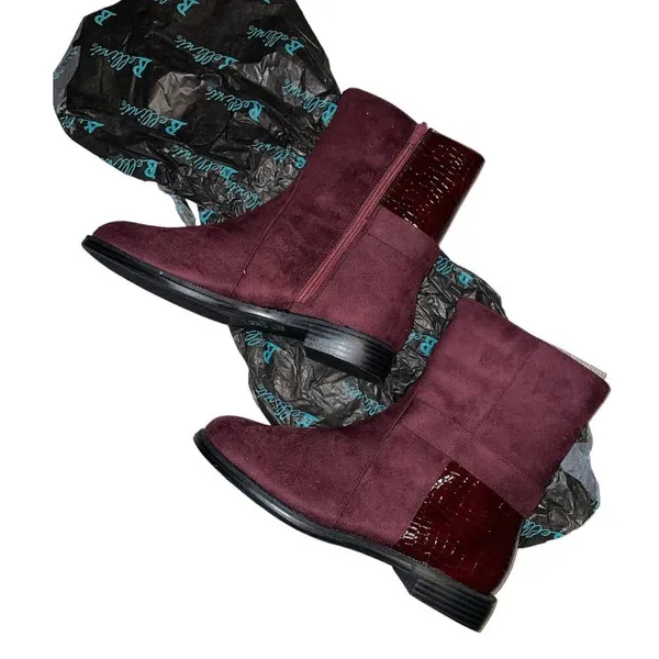 Bellini Deep Dark Red Suede Booties with Alligator Accent size 7W - Image 2