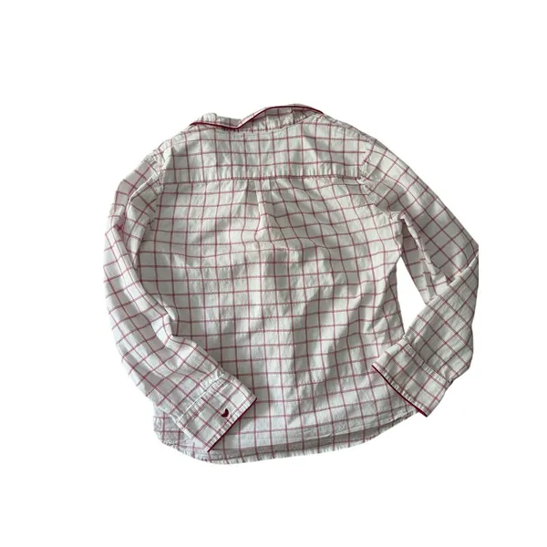 Petite Plume Women's Small Red Windowpane Cotton Pajama Top Button Front Sleep - Image 6