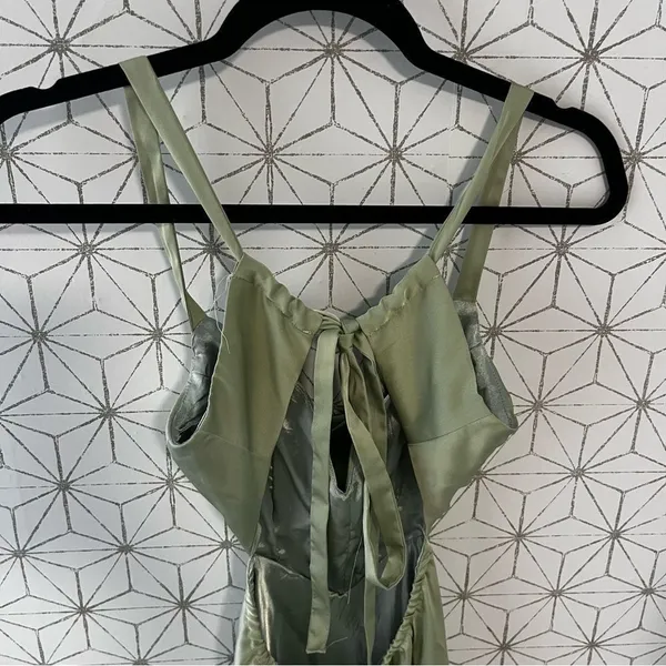 Lululemon Stun to Remember Sage Green Satin Cowl Neck Cutout Midi Dress - Image 8