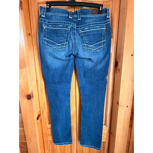 BKE Payton Straight Leg Jeans Womens 30R Medium Dark Wash Thick Stitch Buckle - Image 2
