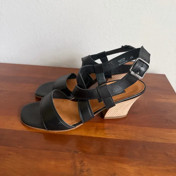 Paul Green Black Leather Strappy Heeled Sandal Womens 6.5 Formal - Image 2
