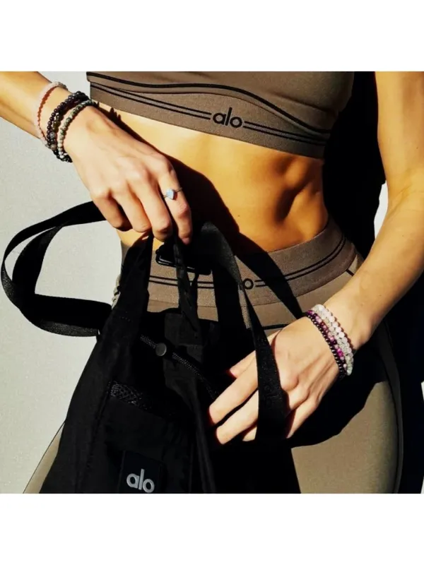 Alo Airbrush Heart Throb Bra Olive Tree Black Stripe Padded Sports Crop Bralette - Image 6