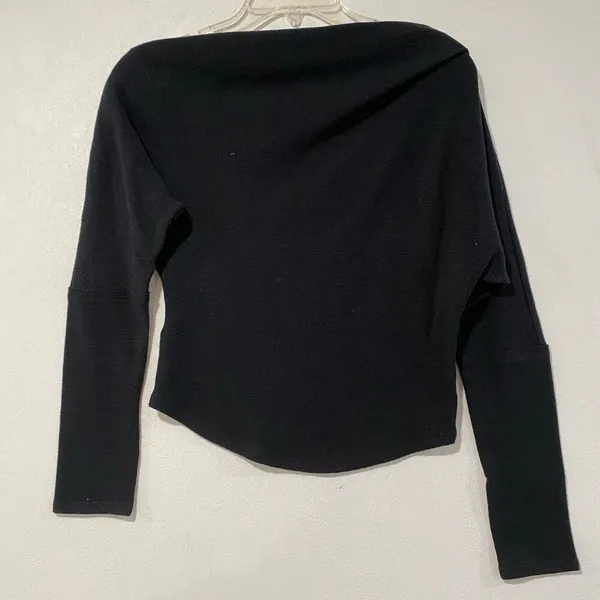We The Free Black Waffle Knit Long Sleeve Crop Top Size Small Boho - Image 2