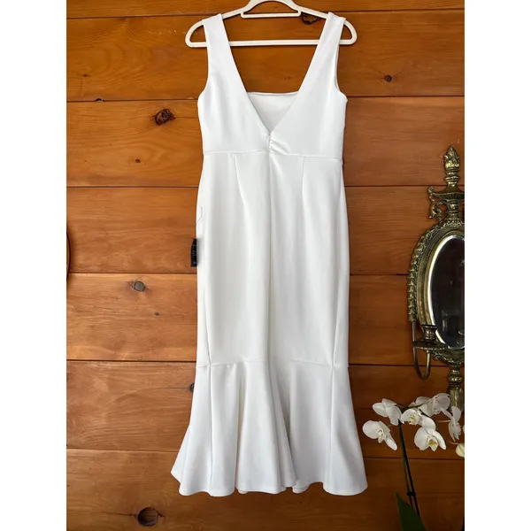 Lulus Moment Maker White Square Neck Trumpet Midi Dress Gala Wedding Medium - Image 4