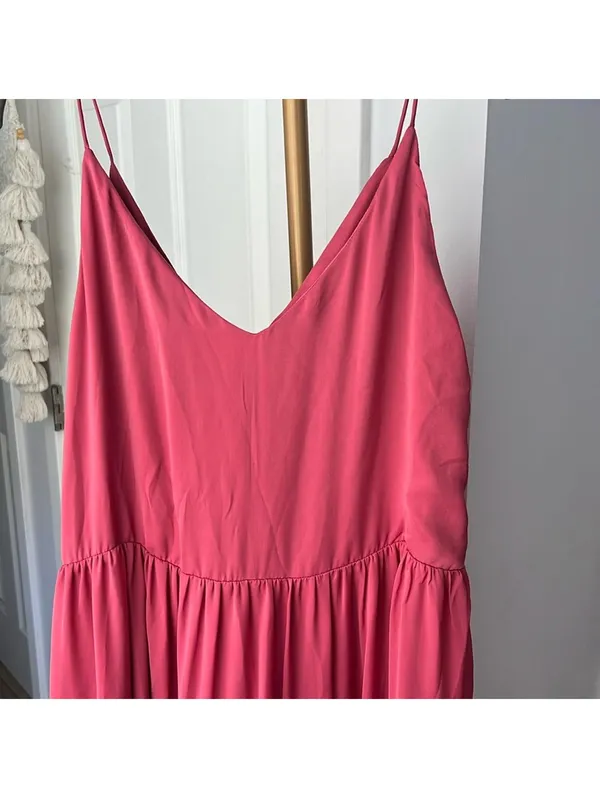 ZARA Babydoll Satin Tiered Cami Maxi Dress in Plum Pink XS/S $89 - Image 6