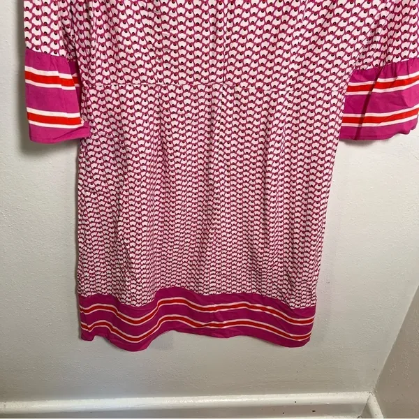 Boden‎ Women's Andrea Belted Dress Pink White Orange Floral Stripes Bell Sleeve - Image 7