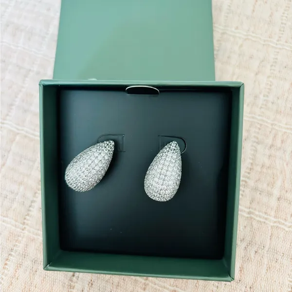 Jewels by Sunaina Silver Pave‎ Teardrop Stud Earrings - Image 3