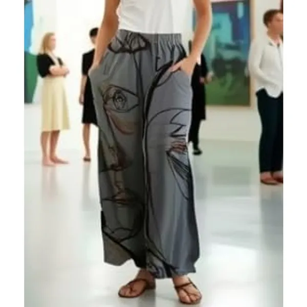 NWT ~ Gray Abstract Pockets Wide Leg Loose Casual Pants ~ Women's Size LARGE - Image 3