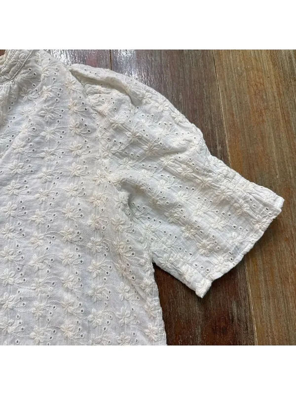 Mod Goddess White Floral Eyelet Blouse Medium Boho - Image 4
