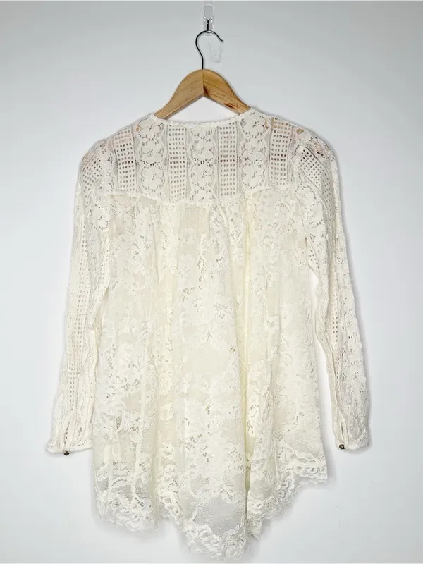 Anthropologie Floreat Cream Lace Henley Top Size 6 - Image 7
