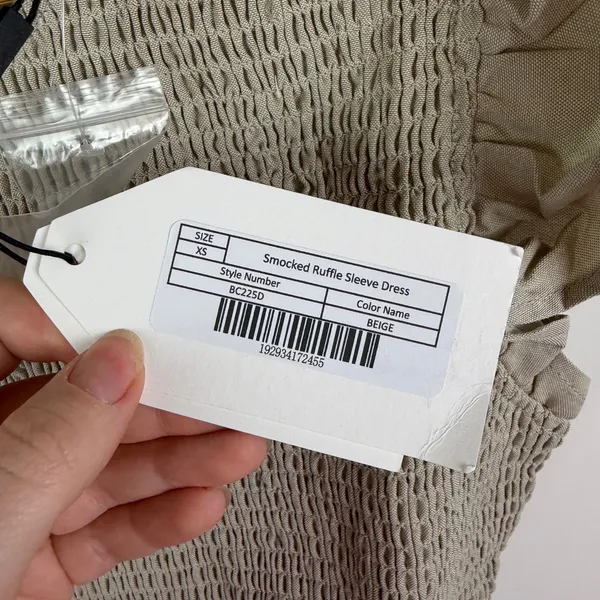 NWT English Factory Smocked Ruffle Sleeve‎ Dress Sz XS Beige Fit & Flare Neutral - Image 7